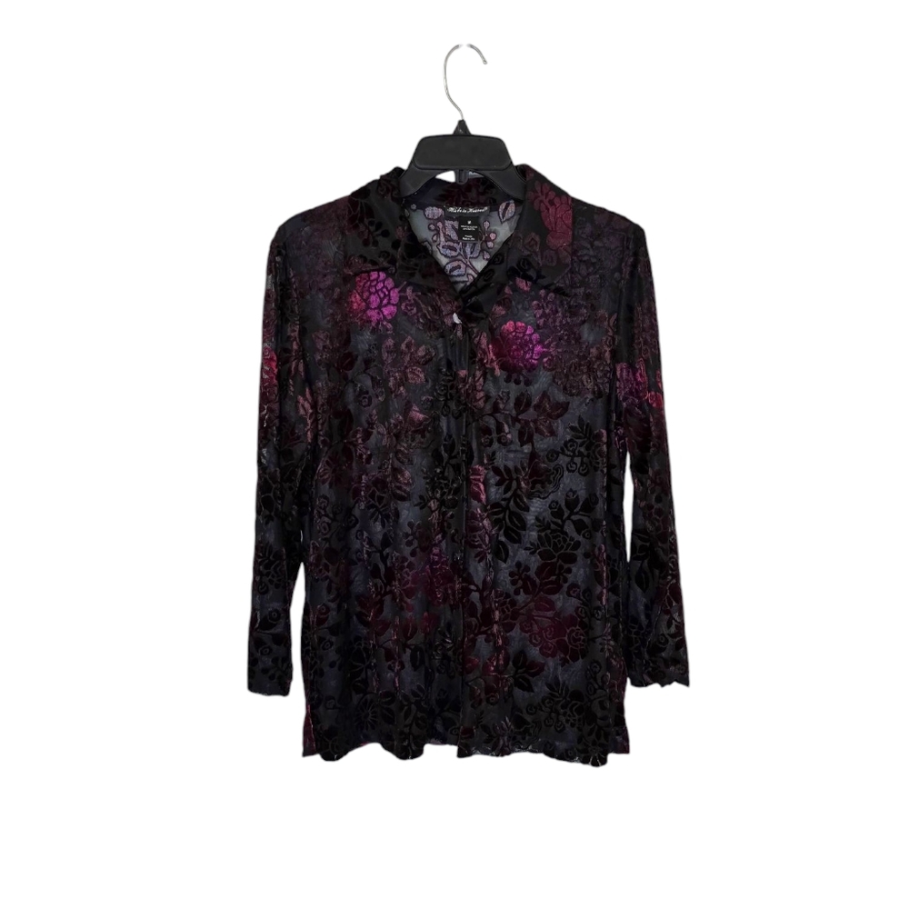 Made In Heaven Sheer Velvet Floral Long Sleeve Button Up Shirt Medium Whimsigoth
